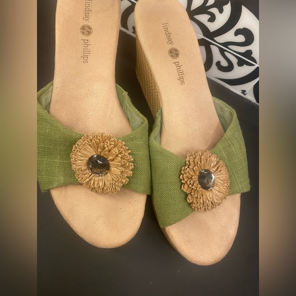 Lindsay Phillips Green Devon Wedge Sandal Size 10 - Picture 4 of 8